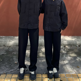3KU夫妇夏季条纹休闲直筒裤男女垂感直筒长裤百搭宽松潮牌拖地裤