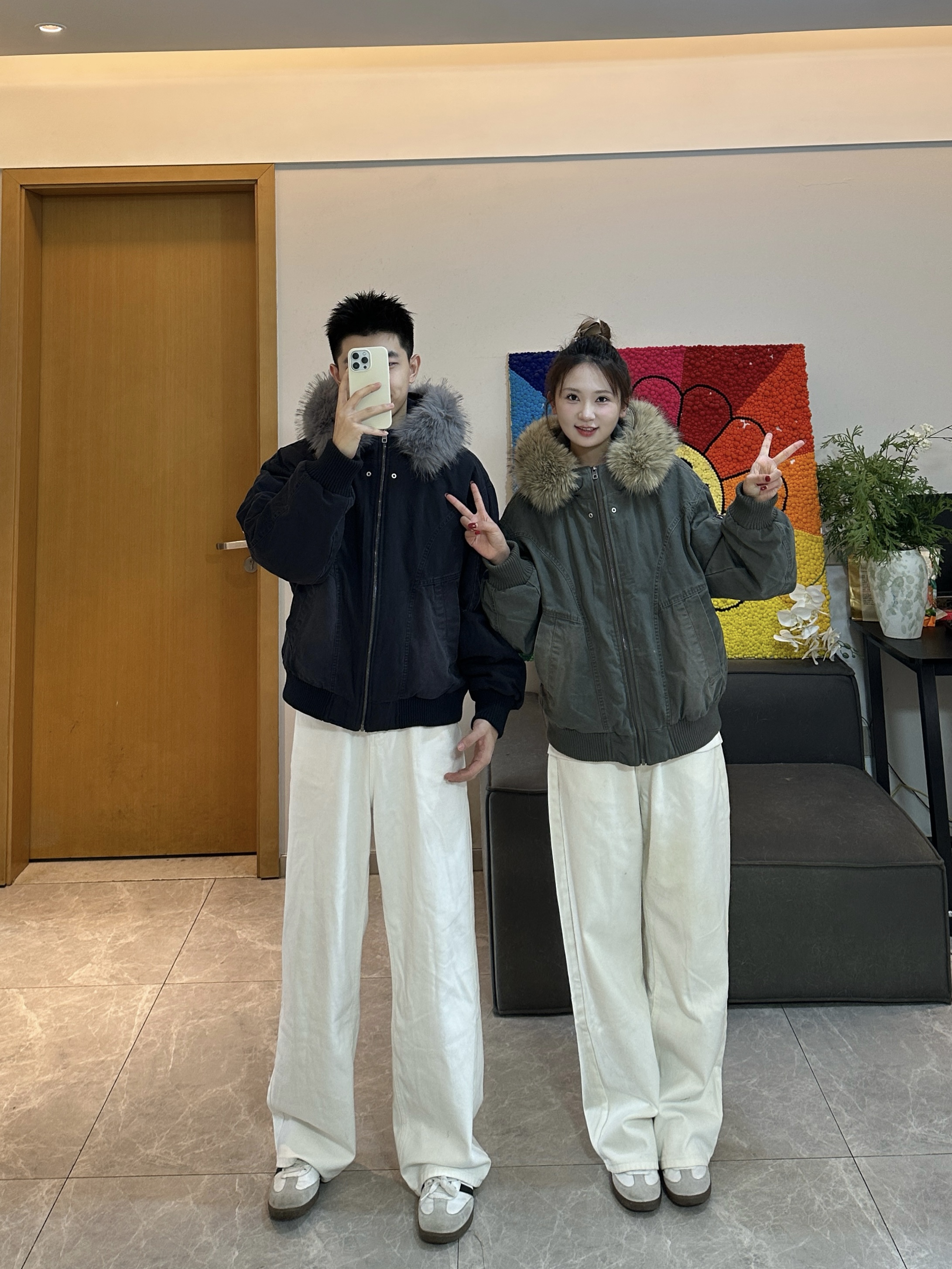 3KU夫妇冬季连帽加厚可拆毛领白鸭绒羽绒服外套户外工装羽绒服潮