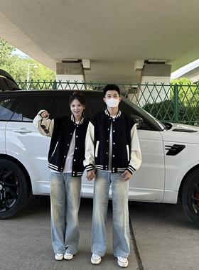 3KU夫妇秋季新款百搭拼接棒球服外套夹克男女情侣休闲基础款上衣