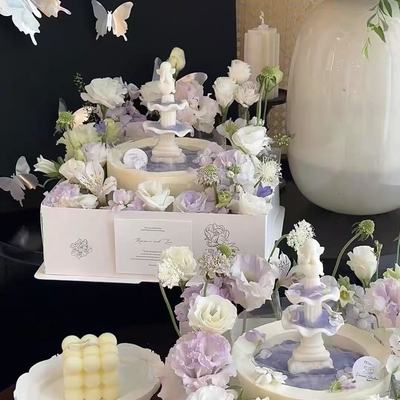 网红多比尼莫奈花园小天使许愿池生日蛋糕装饰罗马柱翻糖硅胶模具