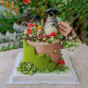 卡通可爱龙猫蛋糕装 饰宫崎骏动画风动漫人物摆件森系儿童生日甜品