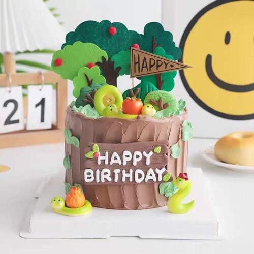 烘焙蛋糕装饰蛇宝宝卡通小蛇小树插卡森系嗨皮软陶生日牌甜品装扮