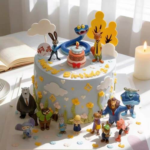 疯狂动物城2儿童生日蛋糕装饰摆件小蛇盖瑞小兔朱迪警官尼克狐狸