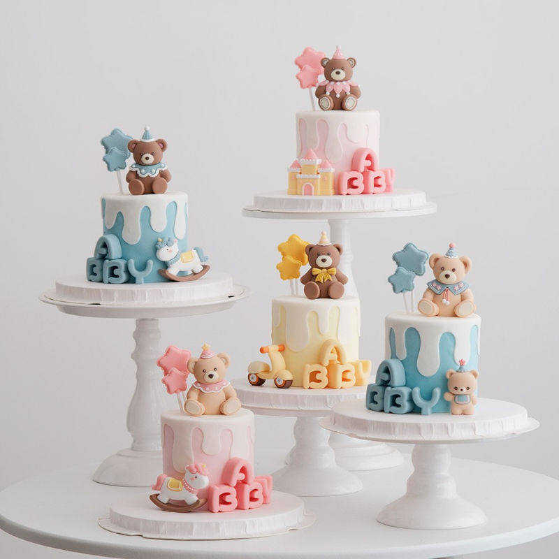 网红ins卡通粉色蓝色黄色小熊蛋糕装饰摆件城堡木马儿童生日插件,节庆用品/礼品,蛋糕/烘焙装饰用品,淘宝优惠券,粉丝福利购,淘宝优惠卷