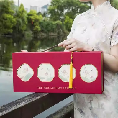 2025新款中秋月饼烘焙礼品6/8粒硬盒空盒包装盒高档手提定制logo