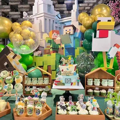 我的世界甜品台蛋糕装饰插件贴纸积木玩偶摆件儿童生日10周岁派对