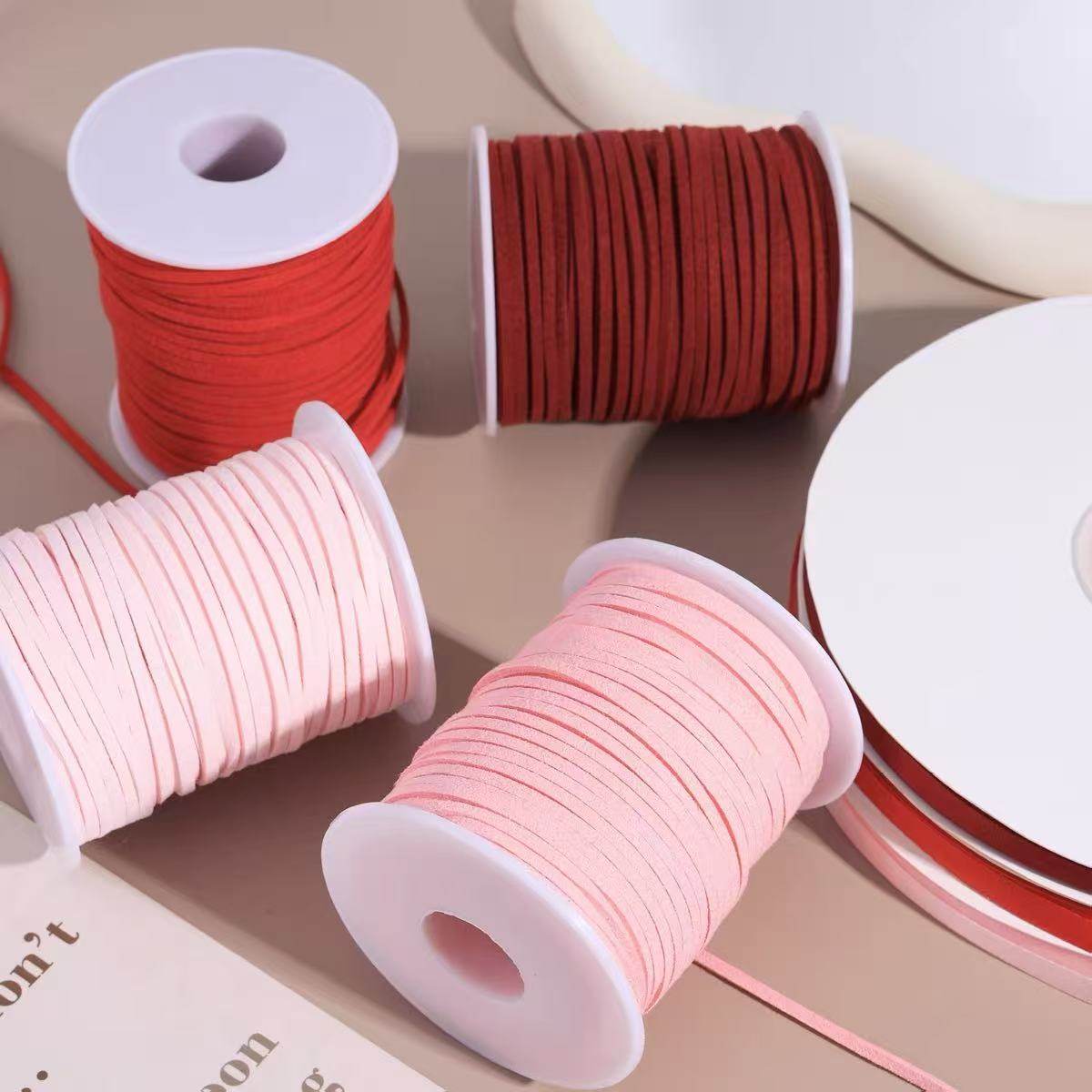 绒麂皮绳手工diy编织材料包粉红酒红色新年蛋糕丝带蝴蝶结细丝带