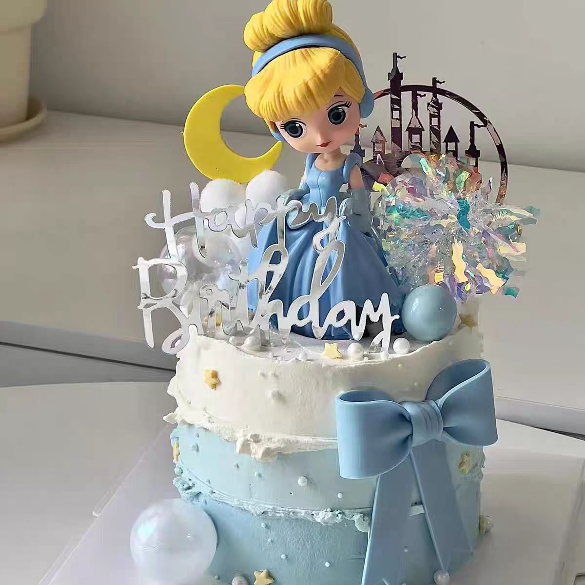 灰姑娘公主蛋糕装饰摆件卡通城堡雪花少女心儿童生日派对装扮插件