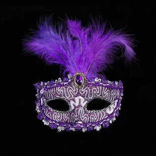 万圣节半脸儿童羽毛面具化妆舞会派对成人半脸公主美女蕾丝假面具