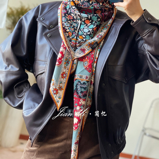 【波斯地毯】经典百搭桑蚕丝真丝羊毛大三角巾双面披肩围巾女