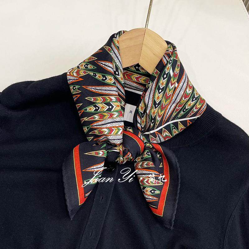 【璀璨黑金】奢华优雅经典时尚桑蚕丝羊毛围巾丝巾中方巾女62cm