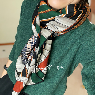 【银花集-黑绿】通勤休闲真丝桑蚕丝羊毛130大方巾保暖披肩围巾女