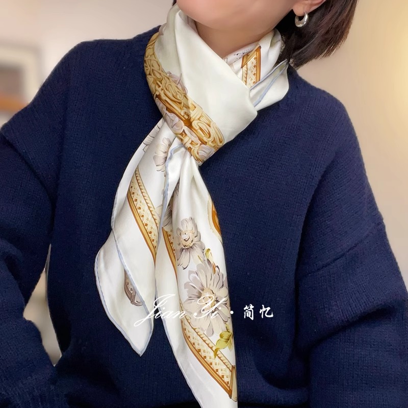 【交响乐】清新雅致高贵重磅真丝桑蚕丝双面缎围巾大披肩105cm