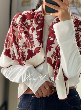 【酒红蓟花】经典红色通勤桑蚕丝羊毛88cm方巾双面同色披肩围巾