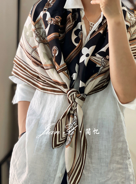 【皮带链条】真丝桑蚕丝提花花罗105方巾双面丝巾女披肩围巾