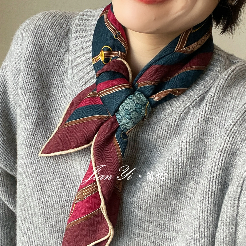 【伦敦下午茶】经典百搭真丝桑蚕丝羊毛围巾丝巾女62cm