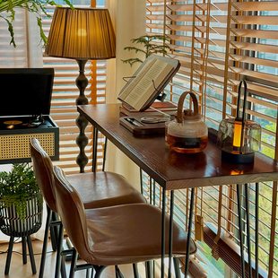 实木吧台桌家用阳台长条桌靠窗窄桌子奶茶店高脚桌商用酒吧台桌椅