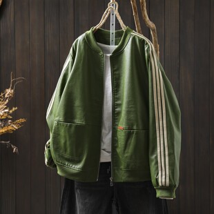 休闲PU皮外套 女设计感酷飒风小立领洋气长袖 绿色新款 皮衣2026春季
