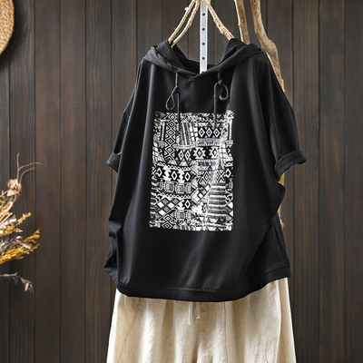 夏季新款短袖女2026超火减龄上衣巨好看时尚宽松遮肚子印花短袖