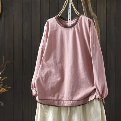 打底衫2026新款今年流行爆款春季圆领单穿粉色纯棉显瘦长袖t恤衫