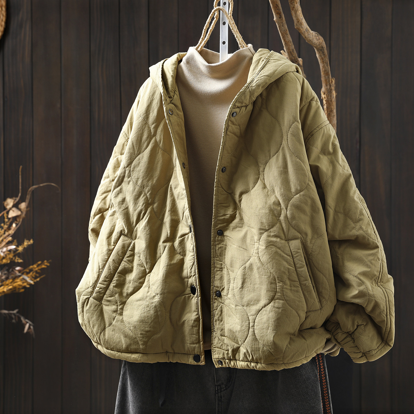 独特超好看外套棉袄女2025新款冬季连帽复古宽松文艺洋气轻薄棉衣