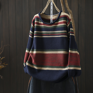 撞色条纹洋气不起球松弛感百搭针织衫 冬季 毛线衣 2025新款 毛衣女款