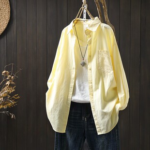 衬衫 法式 纯棉黄色文艺减龄宽松休闲长袖 款 慵懒松弛感上衣2026春装