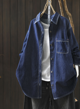 牛仔蓝色衬衫女新款2026开春超好看宽松气质爆款通勤百搭长袖衬衣