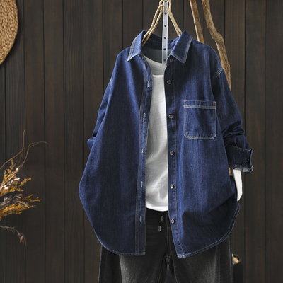 牛仔蓝色衬衫女新款2026开春超好看宽松气质爆款通勤百搭长袖衬衣