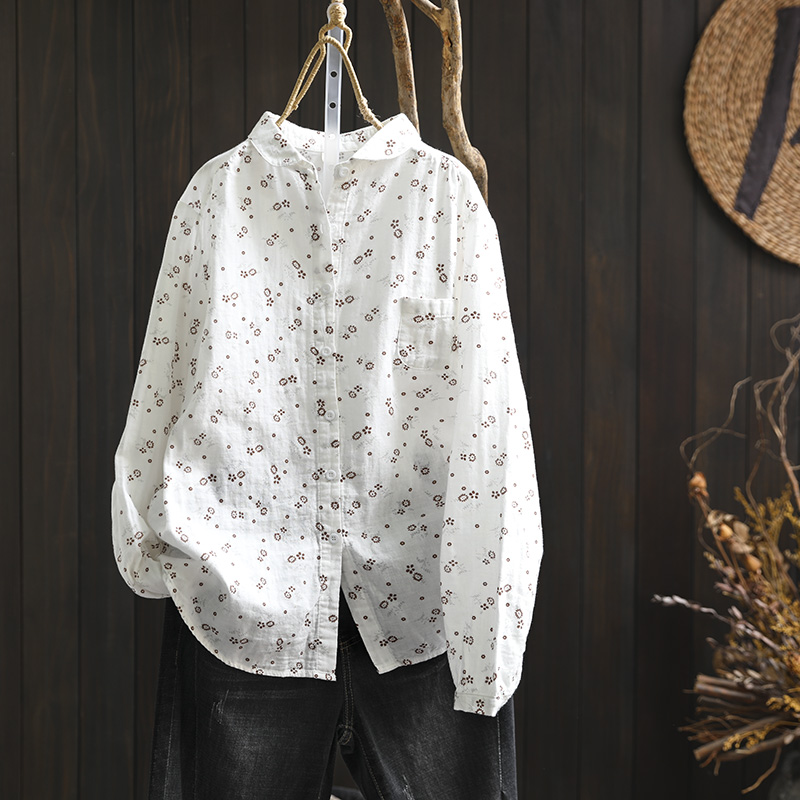 常规通勤单排扣长袖棉纱印花衬衫