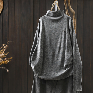 半高领加绒弹力独特宽松t恤衫 打底衫 秋冬季 今年流行爆款 2025新款