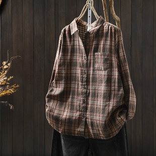 春装女款2026年新款格子衬衫外套气质长袖纯棉宽松独特超好看上衣