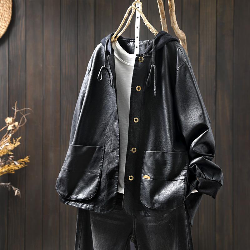 连帽黑色皮衣外套女士小个子2025春季新款棕色短款pu皮机车服夹克