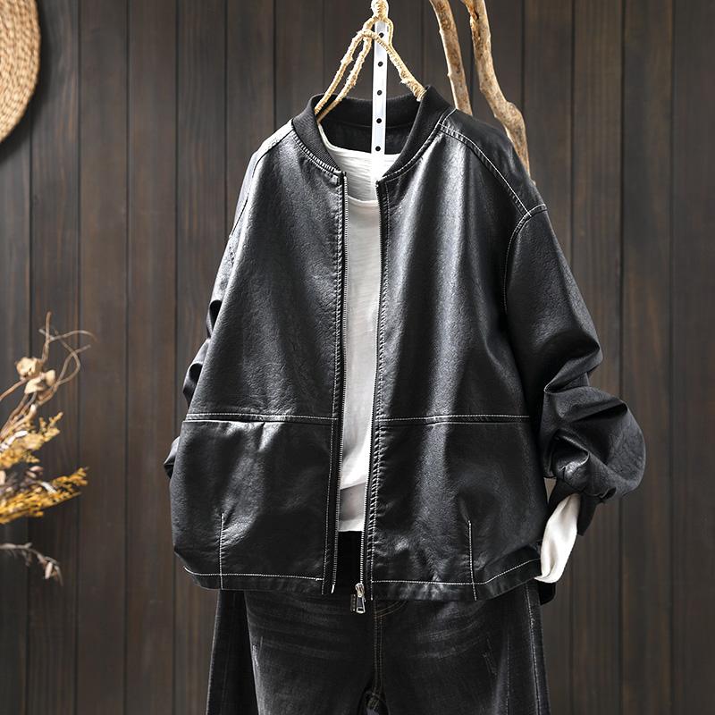 黑色pu皮衣外套女款小个子酷飒风2025春季新款爆款短款棕色机车服