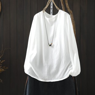 女春极简风纯色百搭宽松单穿t恤 今年流行爆款 白色打底衫 2026新款
