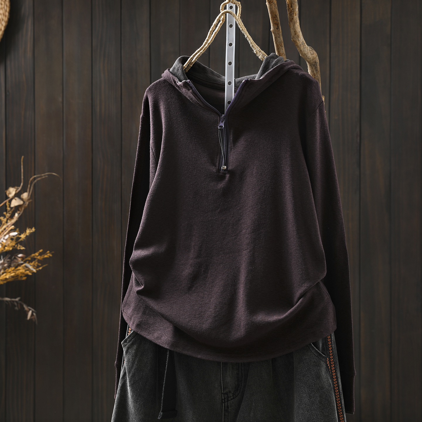 上衣女2025新款爆款秋高弹连帽超好看撞色百搭长袖内搭打底t恤衫