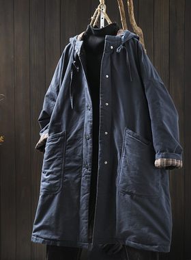 棉服女款冬季加厚2026新款中长款连帽纯棉大口袋休闲保暖大码棉衣