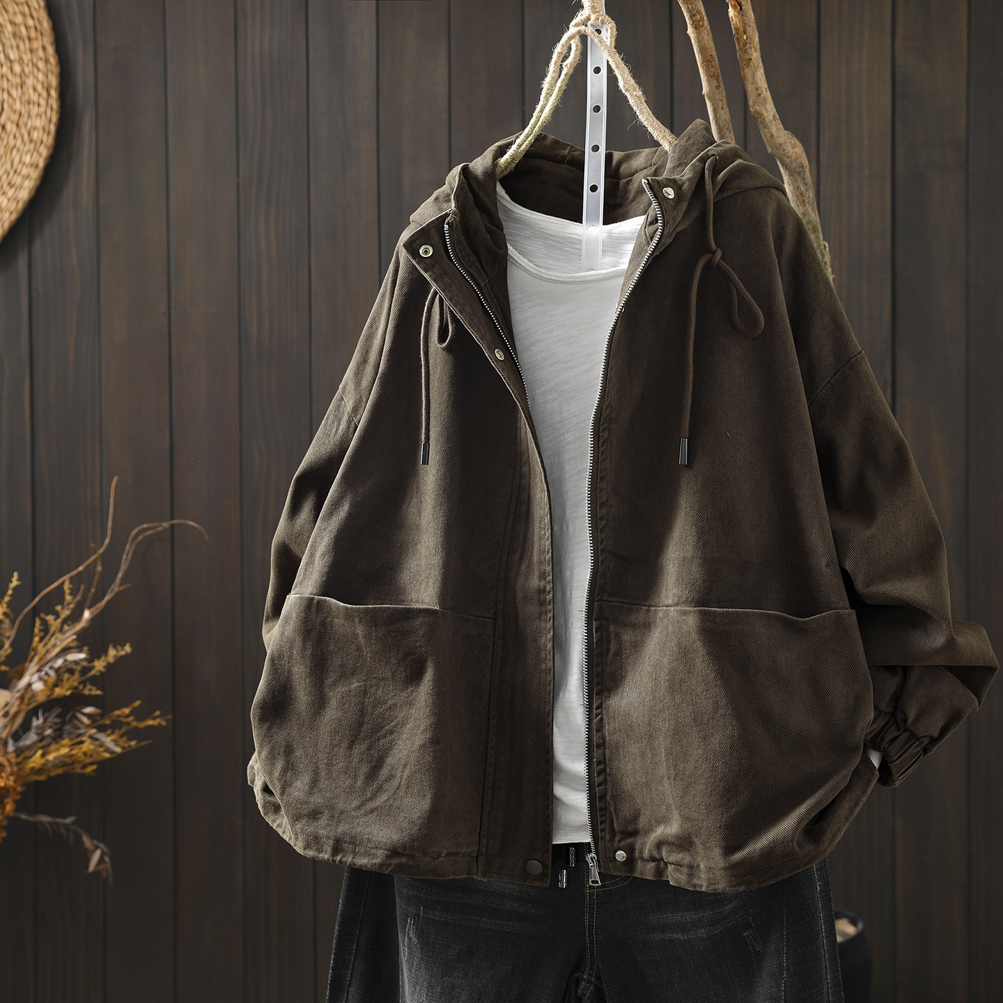 新款女装2026早春爆款外套宽松休闲通勤百搭时尚洋气纯棉连帽上衣