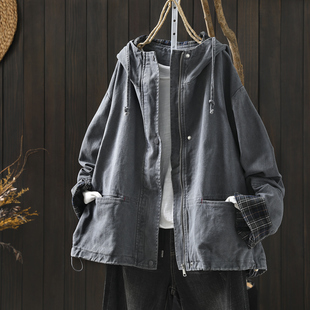 春装女款2026年新款棉质连帽超好看时尚慵懒宽松遮肉轻熟休闲外套