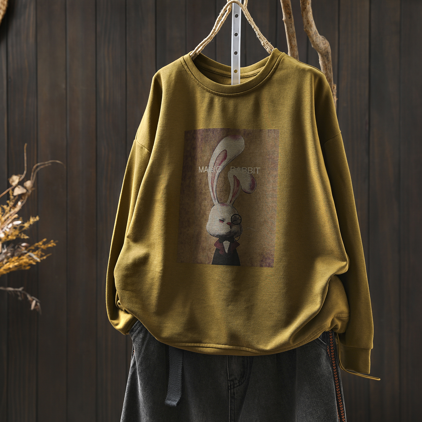 卫衣女2025新款爆款小个子秋卡通兔子印花文艺慵懒风减龄套头上衣