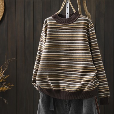 巨好看的初冬内搭毛衣女款彩色条纹2025新款针织打底衫可外穿上衣