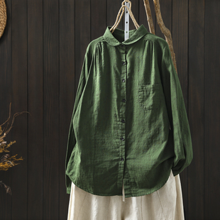 春绿色双层棉纱碎花独特洋气百搭纯棉小衬衫 爆款 2026新款 衬衣女款