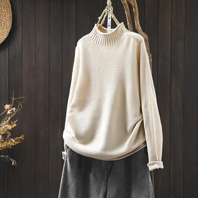 半高领棉线毛衣不起球女秋冬新款休闲百搭减龄宽松遮肉打底针织衫