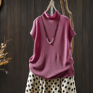 9羊毛无袖针织衫女时髦洋气2026新款春气质半高领别致叠穿百搭T恤