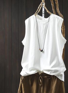 白色短袖t恤女无袖宽松显瘦2026夏季新款休闲百搭内搭打底衫上衣