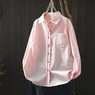 初春独特超好看上衣女士新款2026粉色纯棉漂亮减龄休闲不撞款衬衫