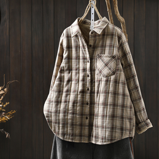 外套 秋冬小个子二棉夹棉棉衣轻薄小棉袄格子衬衫 棉服女款 2025新款