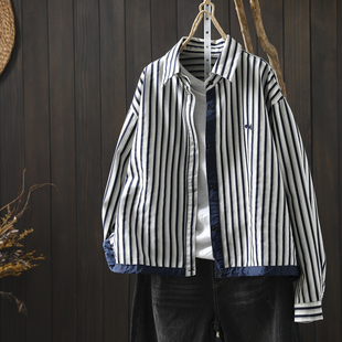 条纹衬衫女春新款2026小个子翻领宽松慵懒复古正流行长袖衬衣外套