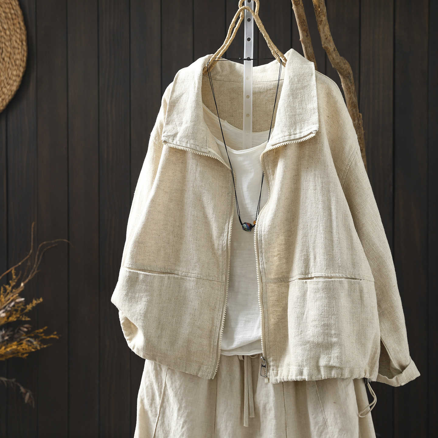 2026款巨好看的外套女春新款小个子苎麻宽松流行的百搭时尚薄开衫