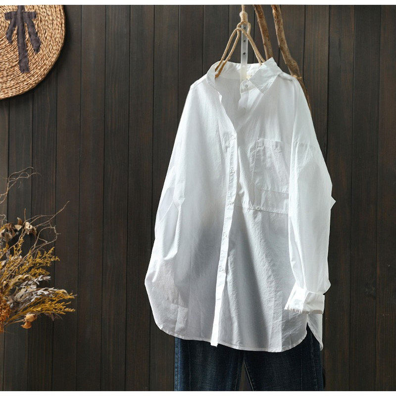 白色纯棉长袖衬衫女2026秋季新款中长款宽松大码休闲百搭气质衬衣